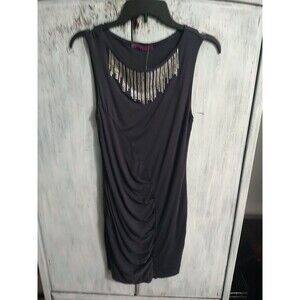 Velvet Embellish Rhinestone Ruch Sleeveless Mini Dress City Sexy Classic size p